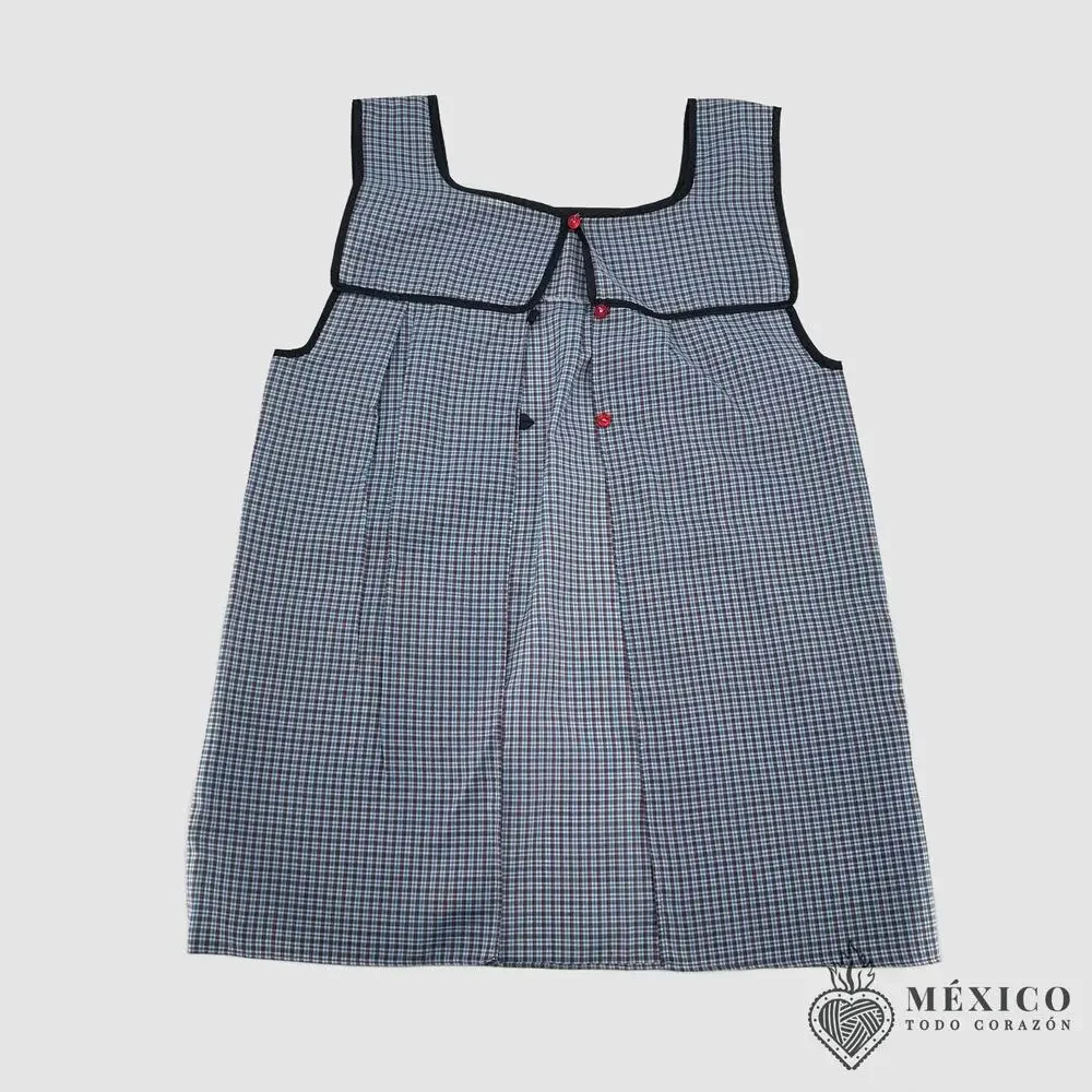 Blue Mexican Embroidered Smock Apron – Floral Traditional Design 21 x 30  in